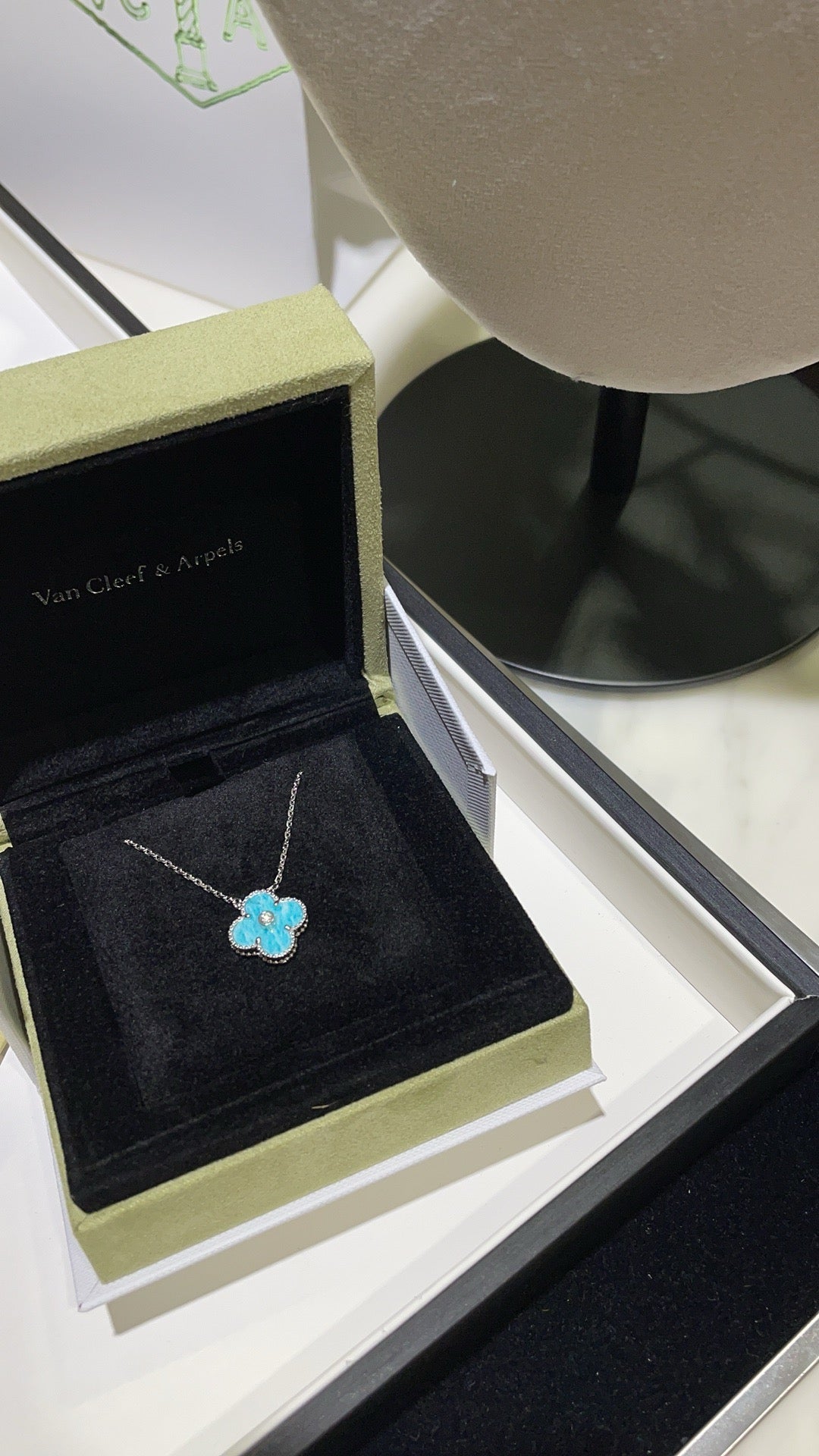 [Charm Aries Jewelry]CLOVER 15MM DIAMOND SVRES PORCELAIN  NECKLACE SILVER
