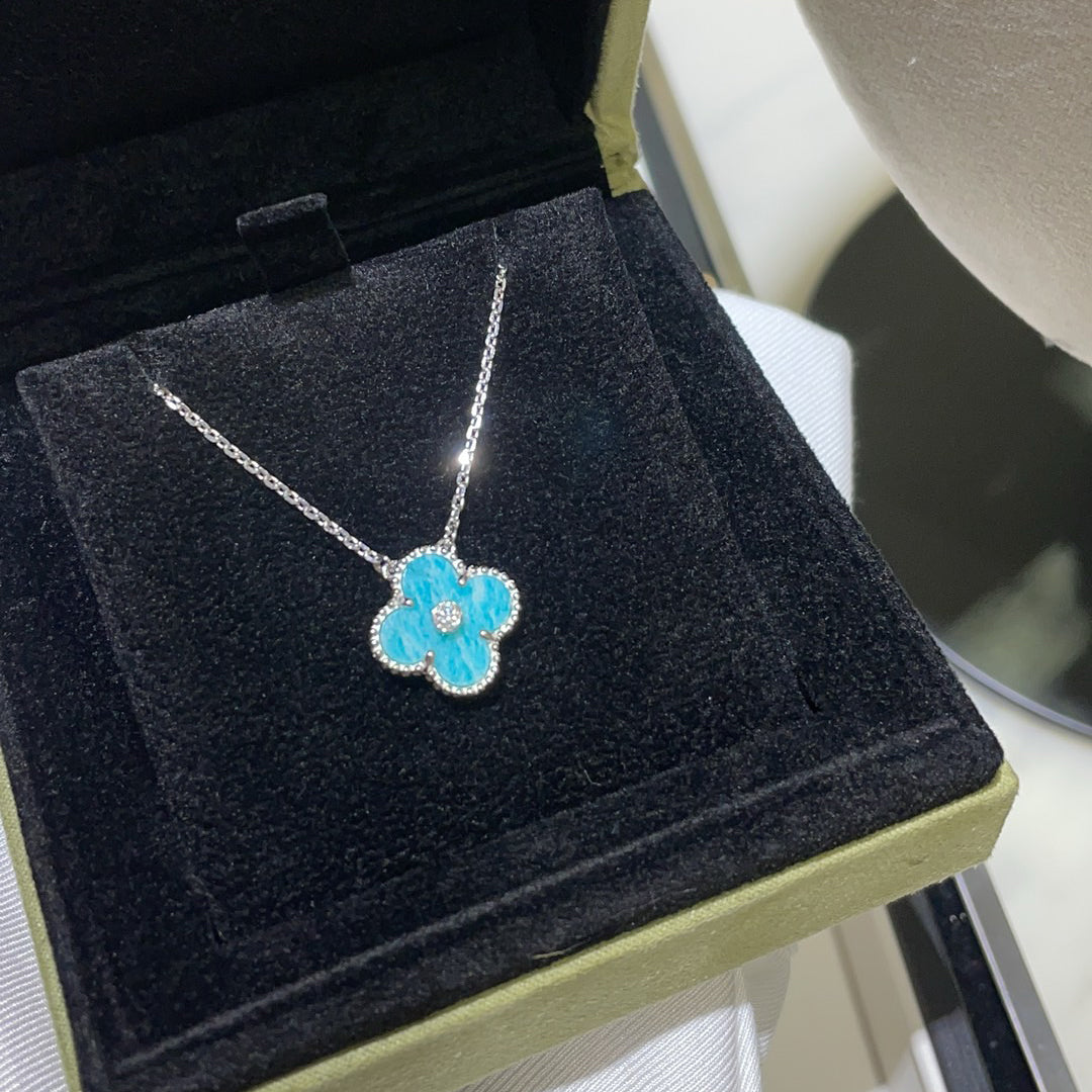 [Charm Aries Jewelry]CLOVER 15MM DIAMOND SVRES PORCELAIN  NECKLACE SILVER