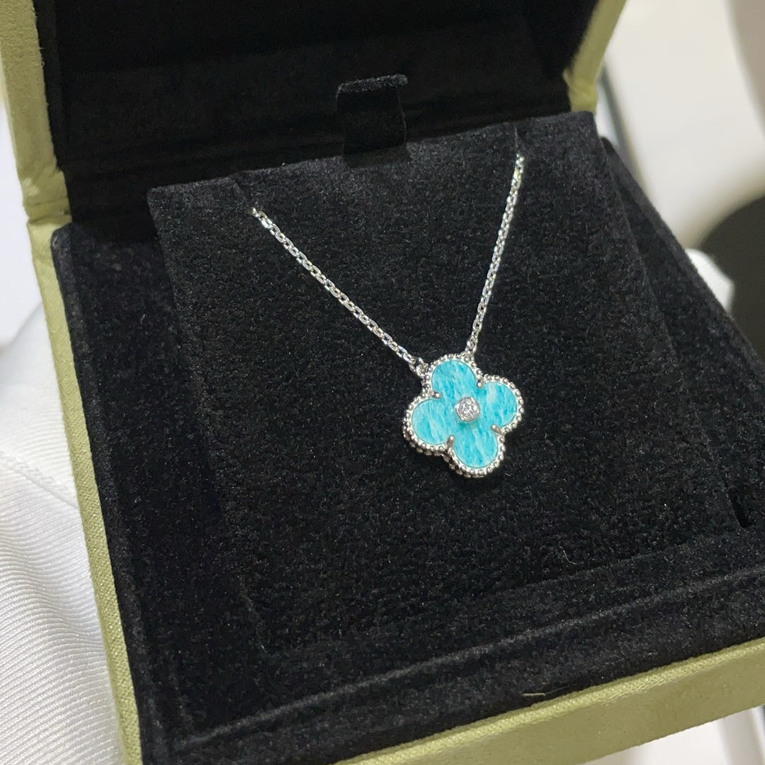 [Charm Aries Jewelry]CLOVER 15MM DIAMOND SVRES PORCELAIN  NECKLACE SILVER