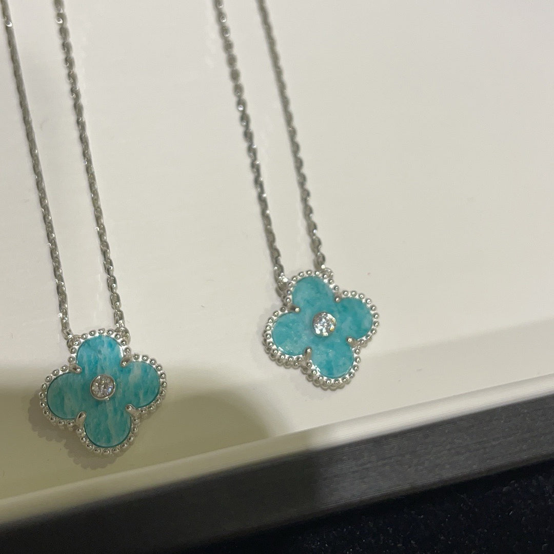 [Charm Aries Jewelry]CLOVER 15MM DIAMOND SVRES PORCELAIN  NECKLACE SILVER