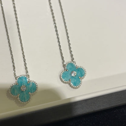 [Charm Aries Jewelry]CLOVER 15MM DIAMOND SVRES PORCELAIN  NECKLACE SILVER