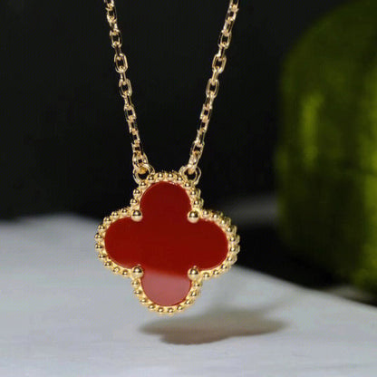 [Charm Aries Jewelry]CLOVER 15MM CARNELIAN SINGLE FLOWER NECKLACE