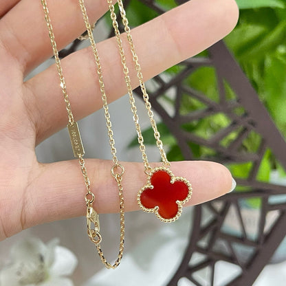 [Charm Aries Jewelry]CLOVER 15MM CARNELIAN SINGLE FLOWER NECKLACE