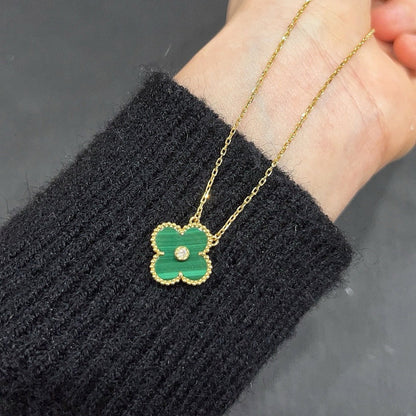 [Charm Aries Jewelry]CLOVER 15MM DIAMOND TURQUOISE NECKLACE