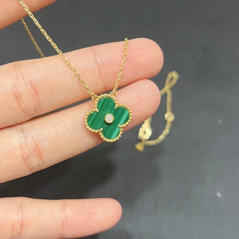 [Charm Aries Jewelry]CLOVER 15MM DIAMOND TURQUOISE NECKLACE