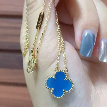 [Charm Aries Jewelry]CLOVER 15MM BLUE AGATE NECKLACE