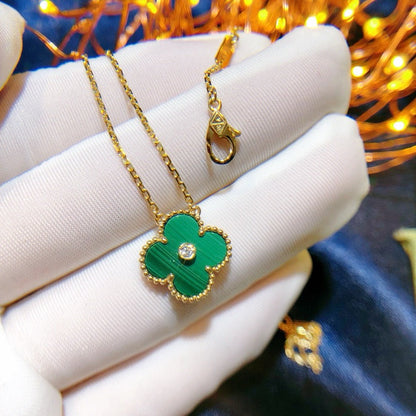 [Charm Aries Jewelry]CLOVER 15MM DIAMOND TURQUOISE NECKLACE
