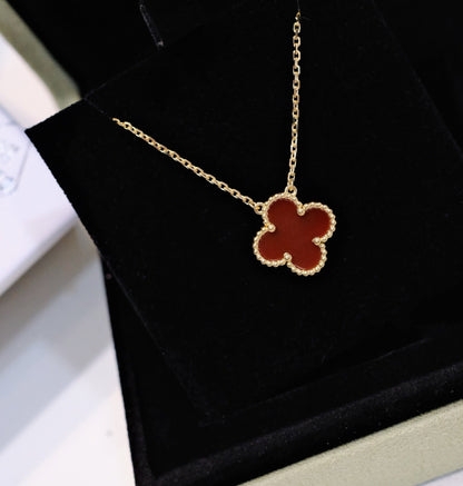 [Charm Aries Jewelry]CLOVER 15MM CARNELIAN SINGLE FLOWER NECKLACE
