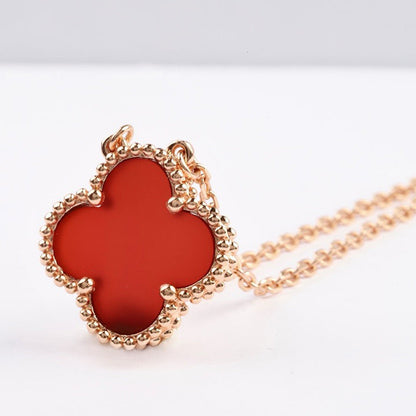 [Charm Aries Jewelry]CLOVER 15MM CARNELIAN SINGLE FLOWER NECKLACE