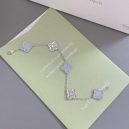 [Charm Aries Jewelry]CLOVER  5 MOTIF DIAMOND PURPLE CHALCEDONY BRACELET SILVER