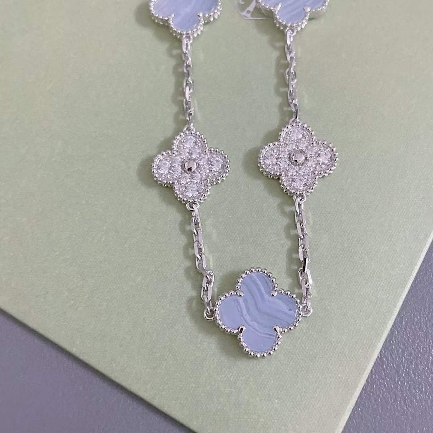 [Charm Aries Jewelry]CLOVER  5 MOTIF DIAMOND PURPLE CHALCEDONY BRACELET SILVER