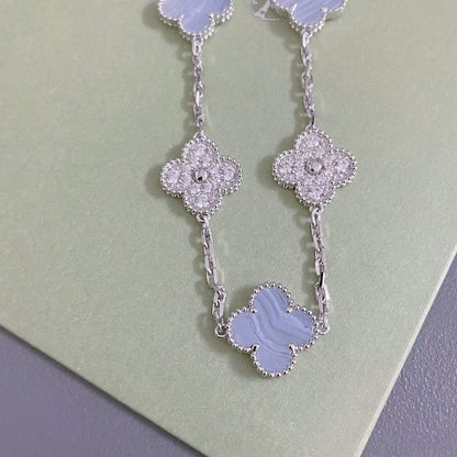 [Charm Aries Jewelry]CLOVER  5 MOTIF DIAMOND PURPLE CHALCEDONY BRACELET SILVER