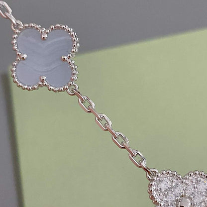 [Charm Aries Jewelry]CLOVER  5 MOTIF DIAMOND PURPLE CHALCEDONY BRACELET SILVER
