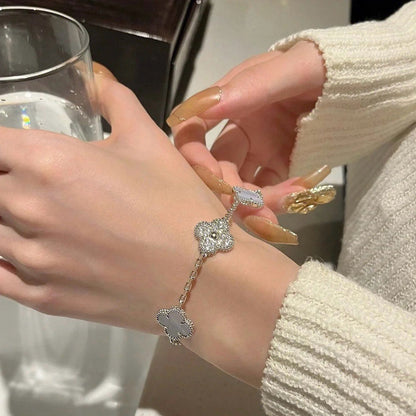 [Charm Aries Jewelry]CLOVER  5 MOTIF DIAMOND PURPLE CHALCEDONY BRACELET SILVER
