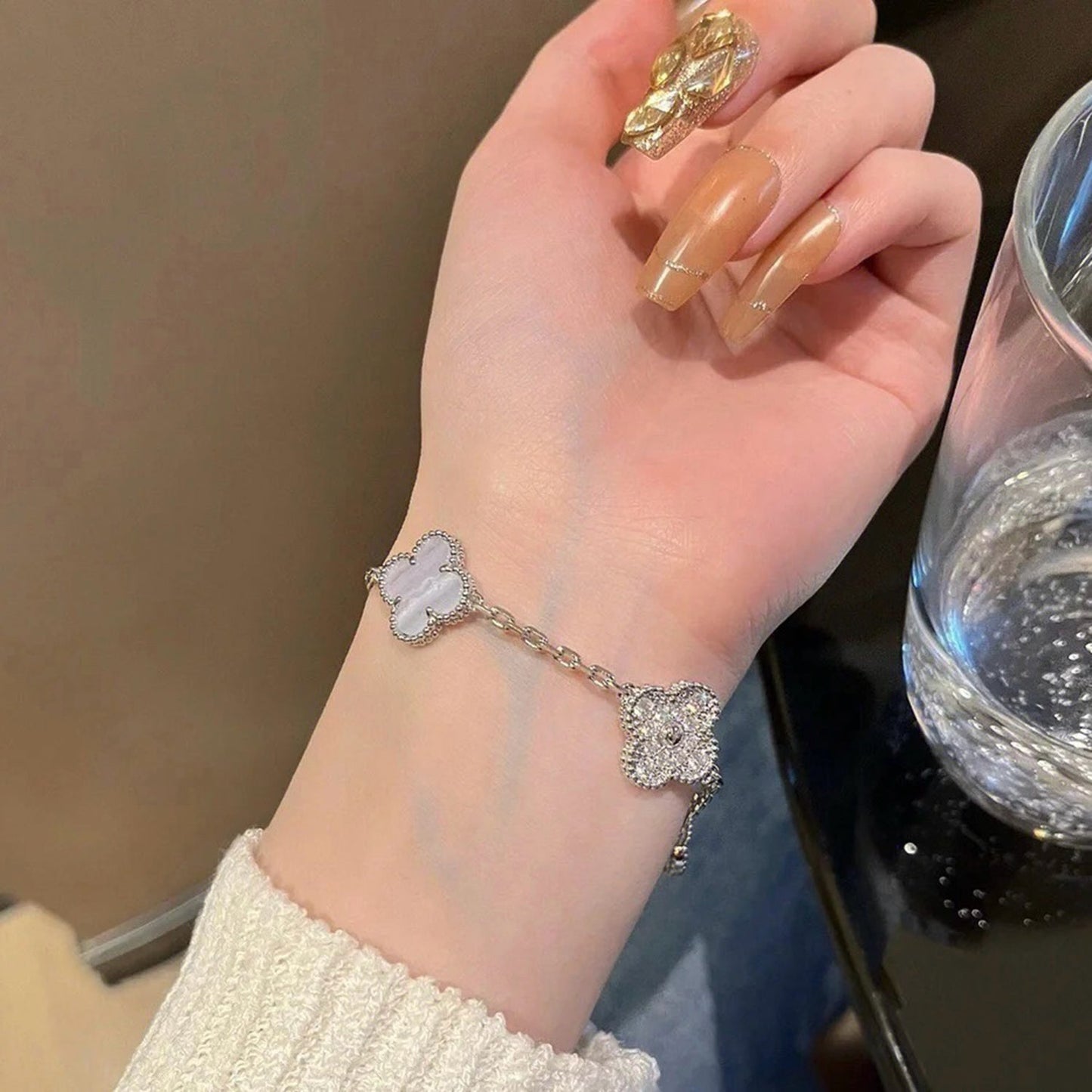 [Charm Aries Jewelry]CLOVER  5 MOTIF DIAMOND PURPLE CHALCEDONY BRACELET SILVER