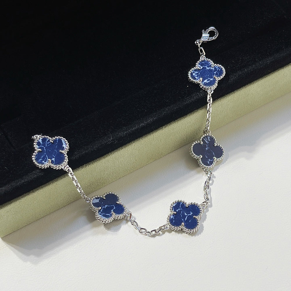 [Charm Aries Jewelry]CLOVER 5 MOTIF PIETERSITE SILVER BRACELET