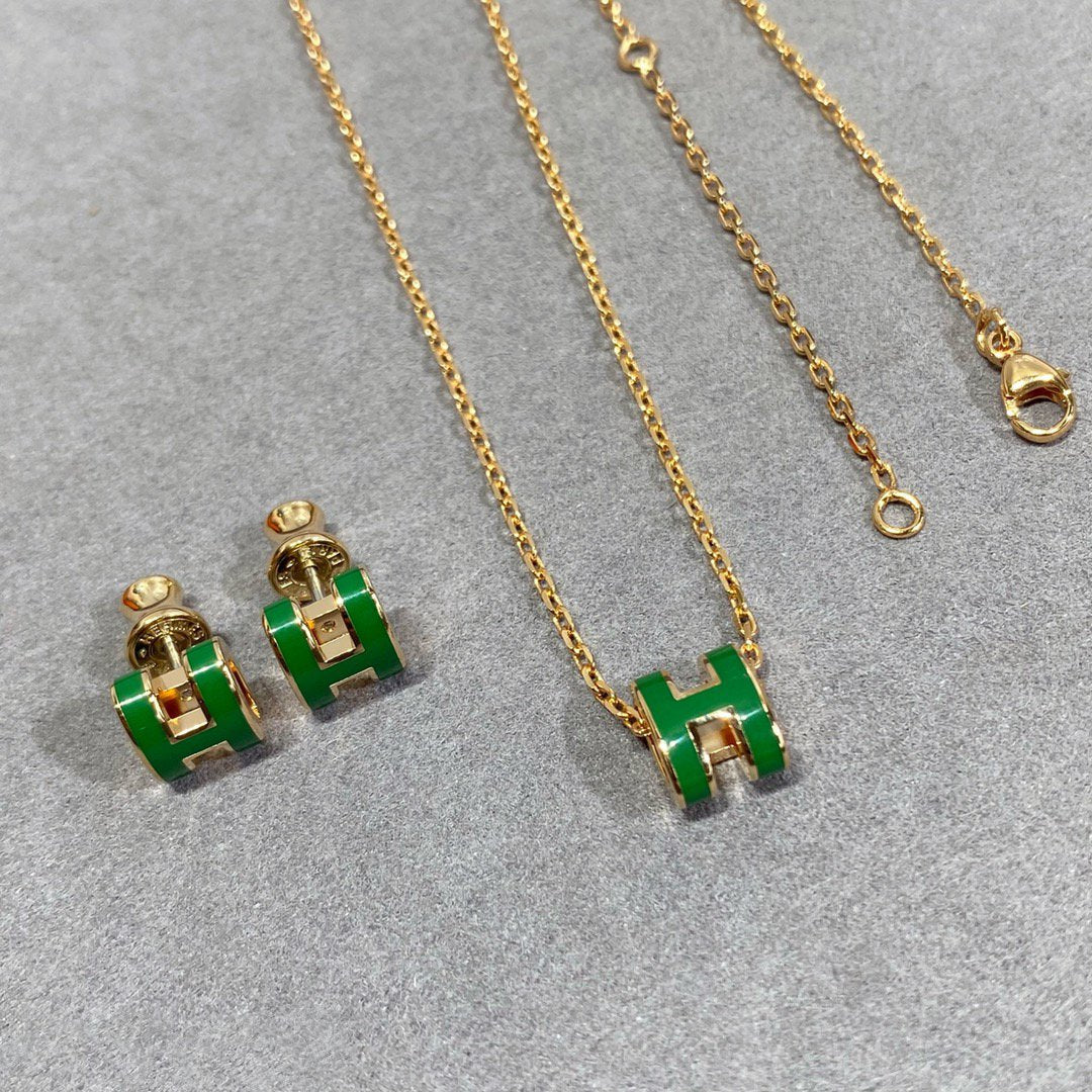 [Charm Aries Jewelry]POP H GREEN NECKLACE SILVER AND GOLD