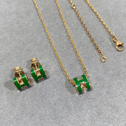 [Charm Aries Jewelry]POP H GREEN NECKLACE SILVER AND GOLD