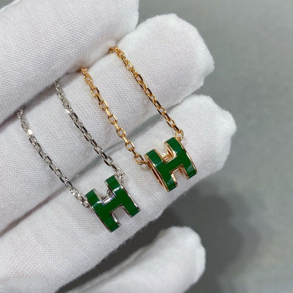 [Charm Aries Jewelry]POP H GREEN NECKLACE SILVER AND GOLD