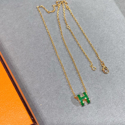 [Charm Aries Jewelry]POP H GREEN NECKLACE SILVER AND GOLD