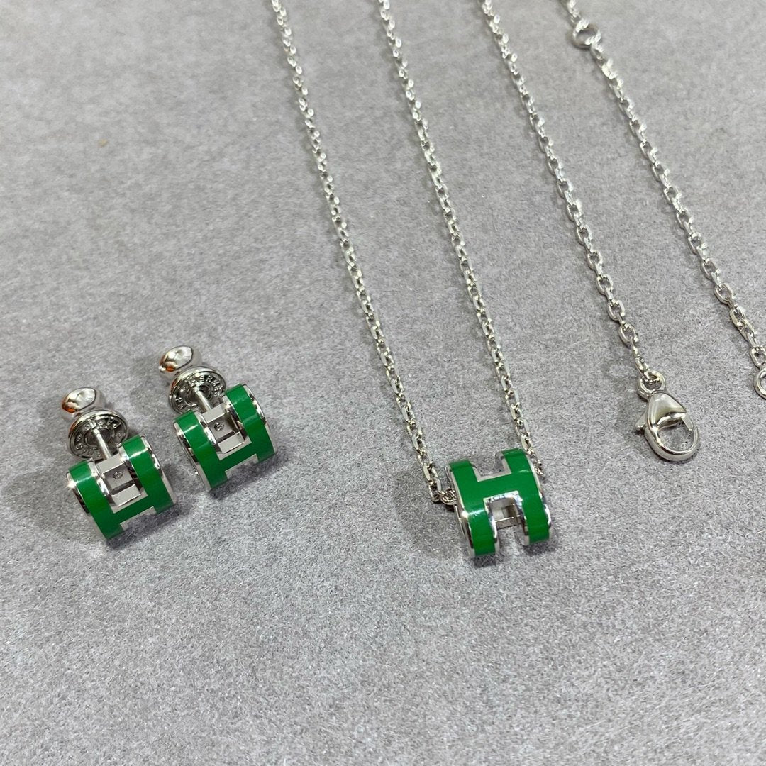 [Charm Aries Jewelry]POP H GREEN NECKLACE SILVER AND GOLD