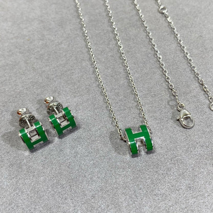 [Charm Aries Jewelry]POP H GREEN NECKLACE SILVER AND GOLD