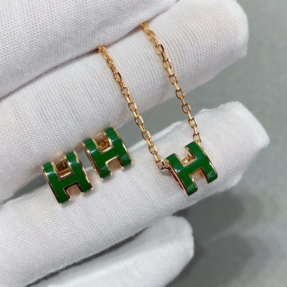 [Charm Aries Jewelry]POP H GREEN NECKLACE SILVER AND GOLD