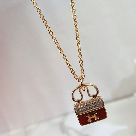 [Charm Aries Jewelry]CONSTANCE RED PEDANT PINK GOLD NECKLACE
