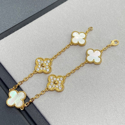 [Charm Aries Jewelry]CLOVER BRACELET 5 MOTIF WHITE MOP DIAMOND