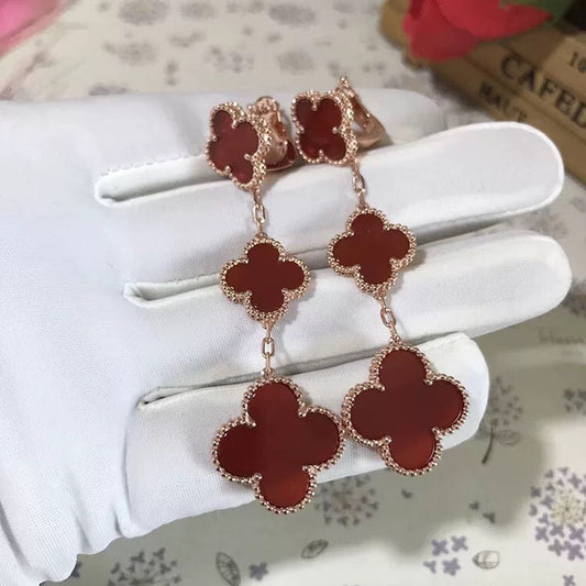 [Charm Aries Jewelry]CLOVER 3 MOTIF CARNELIAN DROP EARRINGS