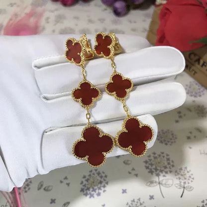 [Charm Aries Jewelry]CLOVER 3 MOTIF CARNELIAN DROP EARRINGS