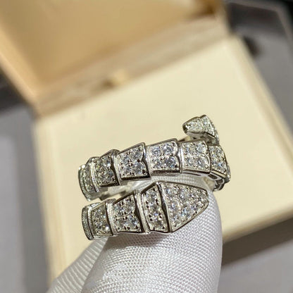 [Charm Aries Jewelry]SERPENTI DOUBLE RING SILVER DIAMOND PAVED