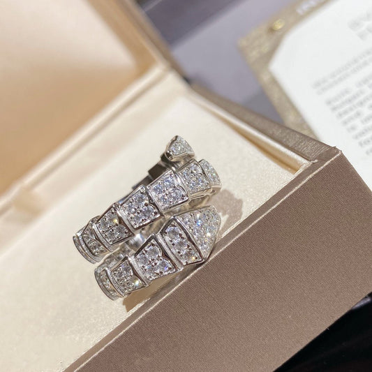 [Charm Aries Jewelry]SERPENTI DOUBLE RING SILVER DIAMOND PAVED