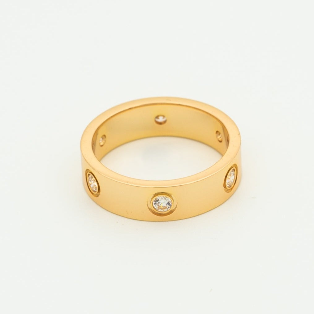 [Charm Aries Jewelry]LOVE RING 5.5MM 6 DIAMONDS PINK GOLD