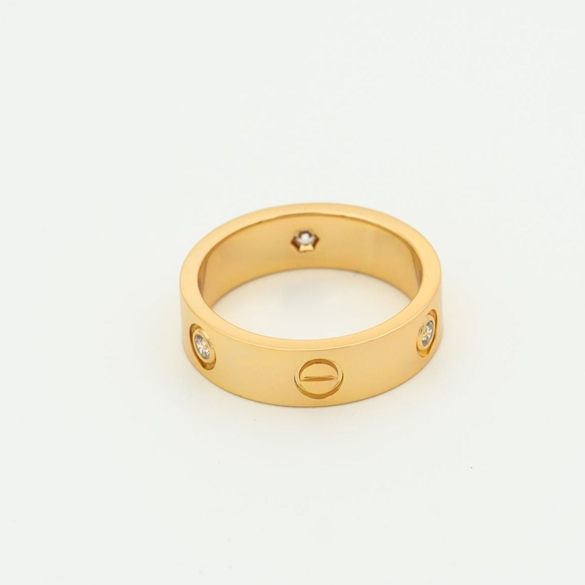[Charm Aries Jewelry]LOVE RING 5.5MM 3 DIAMONDS PINK GOLD