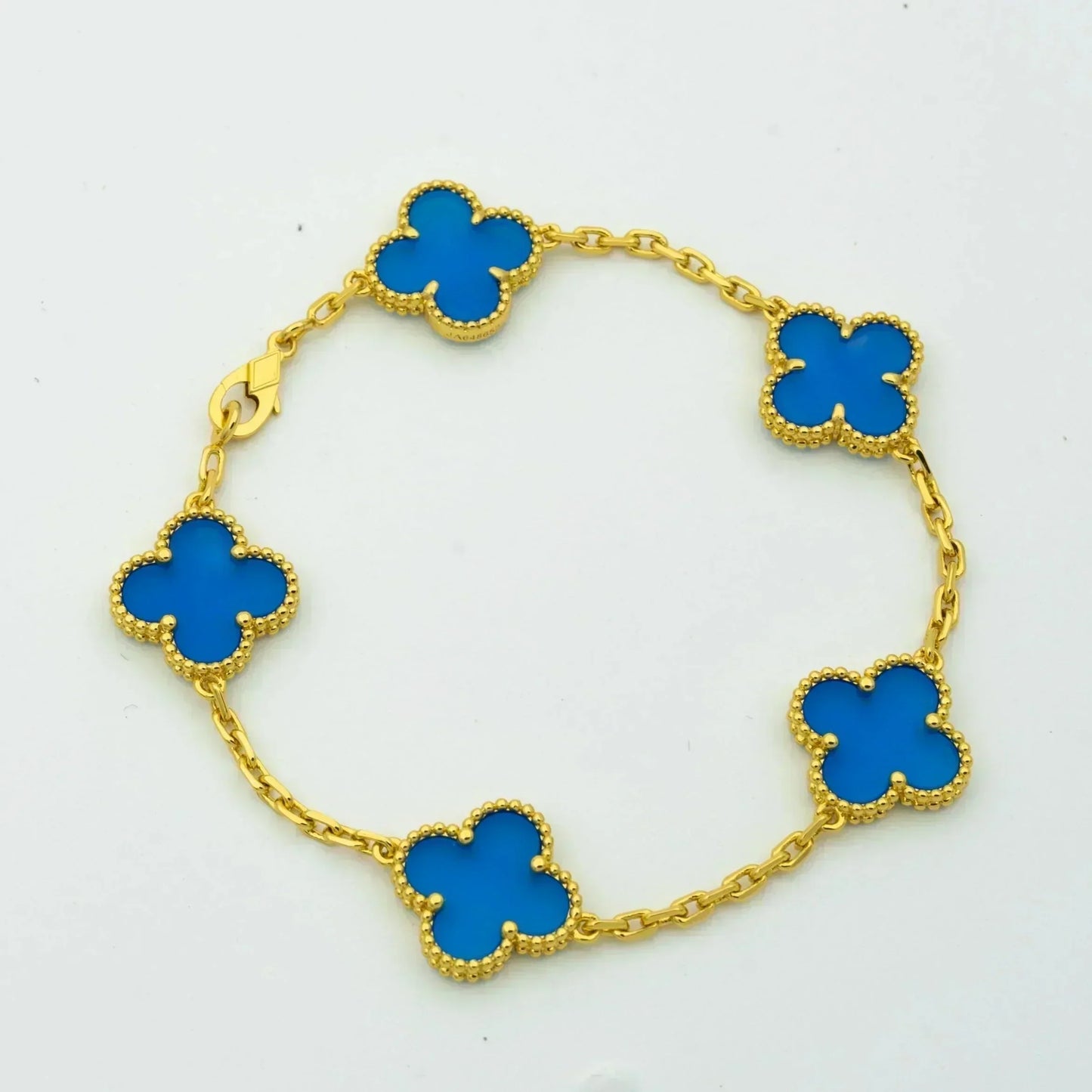 [Charm Aries Jewelry]CLOVER 5 MOTIFS BLUE AGATE BRACELET