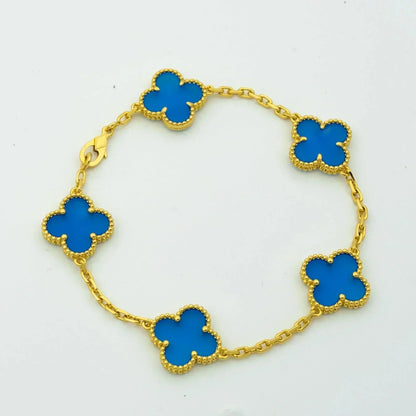 [Charm Aries Jewelry]CLOVER 5 MOTIFS BLUE AGATE BRACELET