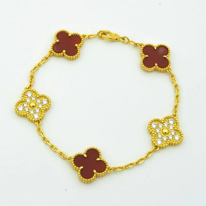 [Charm Aries Jewelry]CLOVER 5 MOTIFS CARNELIAN DIAMOND BRACELET