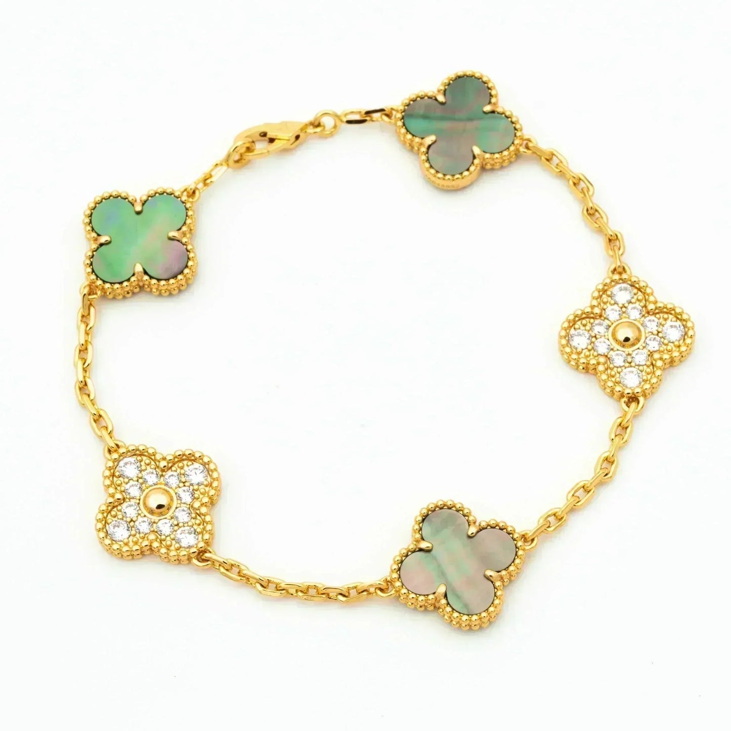 [Charm Aries Jewelry]CLOVER 5 MOTIF GRAY MOP DIAMOND BRACELET