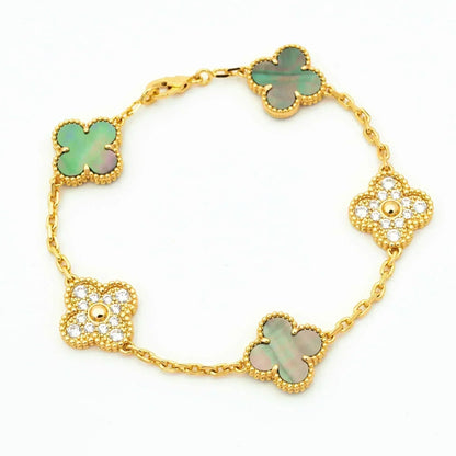 [Charm Aries Jewelry]CLOVER 5 MOTIF GRAY MOP DIAMOND BRACELET