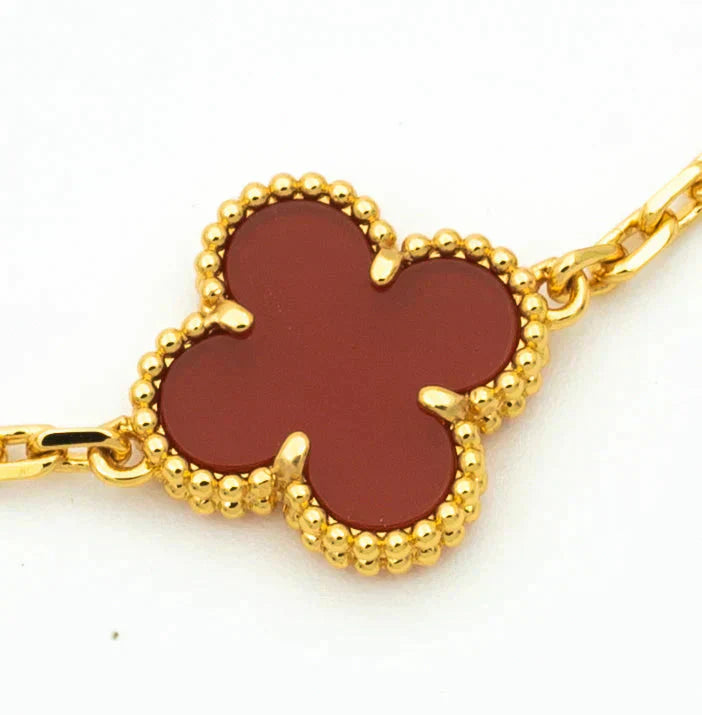 [Charm Aries Jewelry]CLOVER 5 MOTIFS CARNELIAN DIAMOND BRACELET
