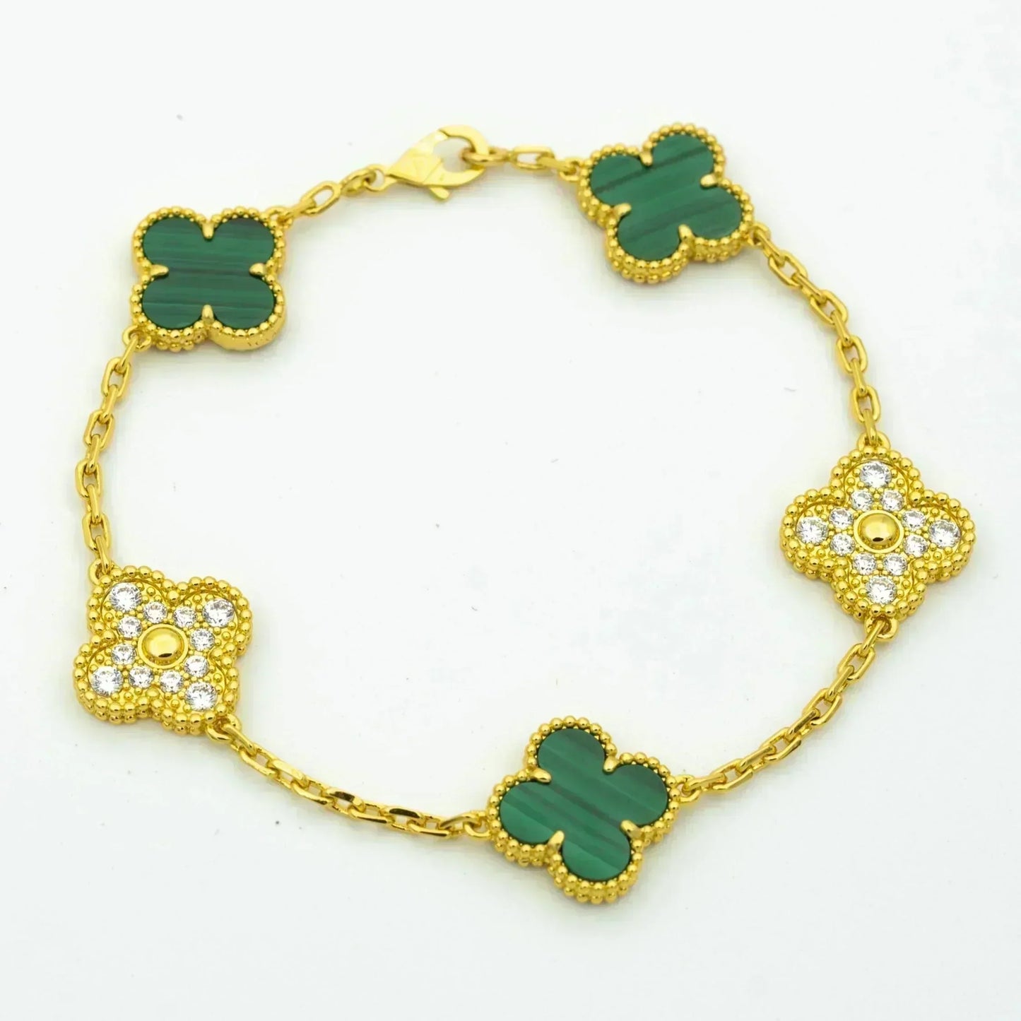 [Charm Aries Jewelry]CLOVER  5 MOTIF MALACHITE DIAMOND BRACELET