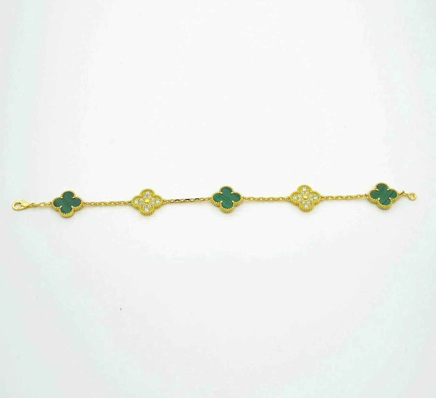 [Charm Aries Jewelry]CLOVER  5 MOTIF MALACHITE DIAMOND BRACELET