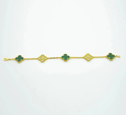 [Charm Aries Jewelry]CLOVER  5 MOTIF MALACHITE DIAMOND BRACELET