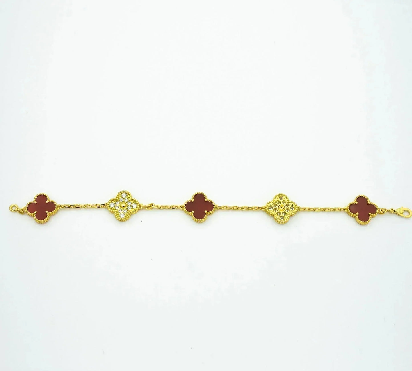 [Charm Aries Jewelry]CLOVER 5 MOTIFS CARNELIAN DIAMOND BRACELET