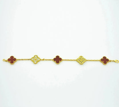 [Charm Aries Jewelry]CLOVER 5 MOTIFS CARNELIAN DIAMOND BRACELET