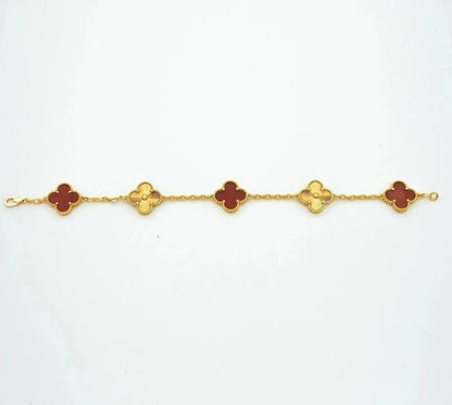 [Charm Aries Jewelry]CLOVER  5 MOTIFS CARNELIAN GOLD BRACELET
