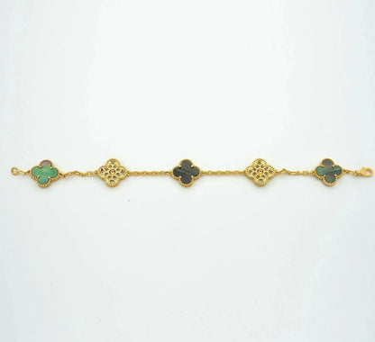 [Charm Aries Jewelry]CLOVER 5 MOTIF GRAY MOP DIAMOND BRACELET