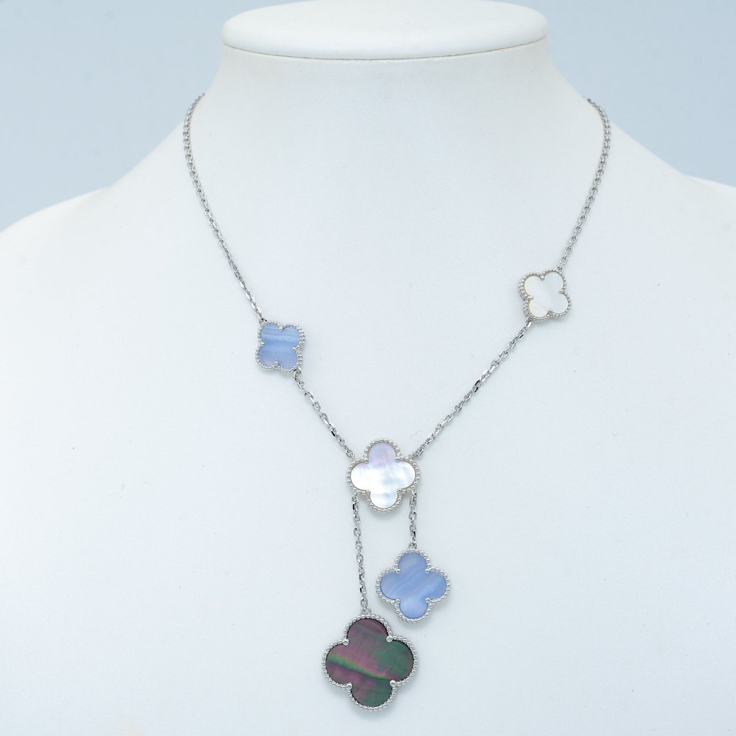 [Charm Aries Jewelry]CLOVER MOP CHALCEDONY NECKLACE SILVER 6 MOTIF