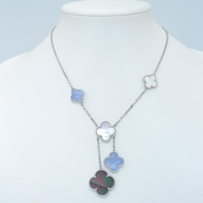 [Charm Aries Jewelry]CLOVER MOP CHALCEDONY NECKLACE SILVER 6 MOTIF